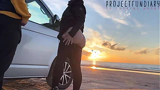 magical sunset sex in front littoral - risky public quickie with girl in tight yoga leggings, projectfundiary